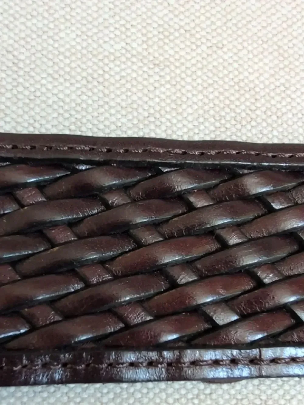 Coldwater Creek Woven Brown Leather Adjustable Belt Decorative Oval Buckle